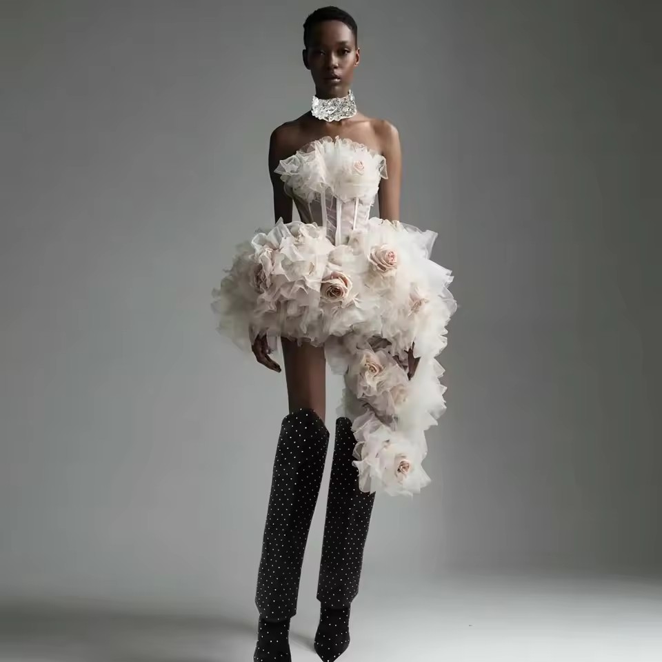 Asimetrik Çiçekli Kısa Parti E - Women Formal Event Wear incelemesi ve fiyatı